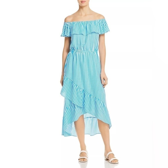 Tommy Bahama Dresses & Skirts - Tommy Bahama Blue White Striped Palm Party Off-the-shoulder Midi Dress Size XL